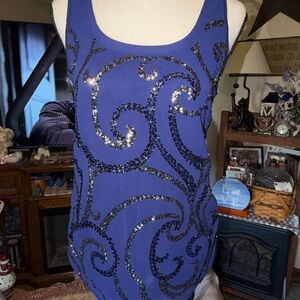 Express Royal Blue Sequin Swirl Tank Top
